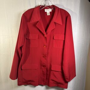 Susan Graver Style Women’s Red Button Jacket Size L Long Sleeve Career Blazer